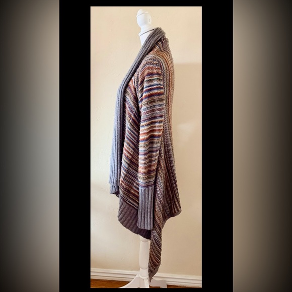 I Jeans By Buffalo Gray Multicolored Striped Open Front Cardigan Sweater Medium - Picture 6 of 8